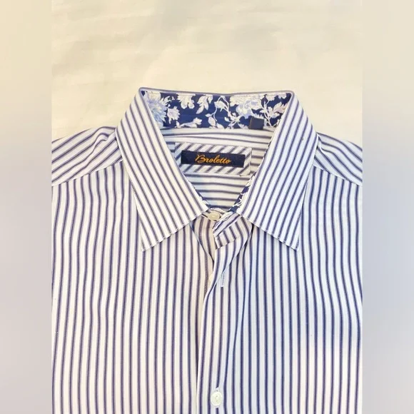 broletto trim fit dress shirt Broletto Dress Shirt Mens 16.34-35 White Trim Fit Non-Iron Cotton Designer